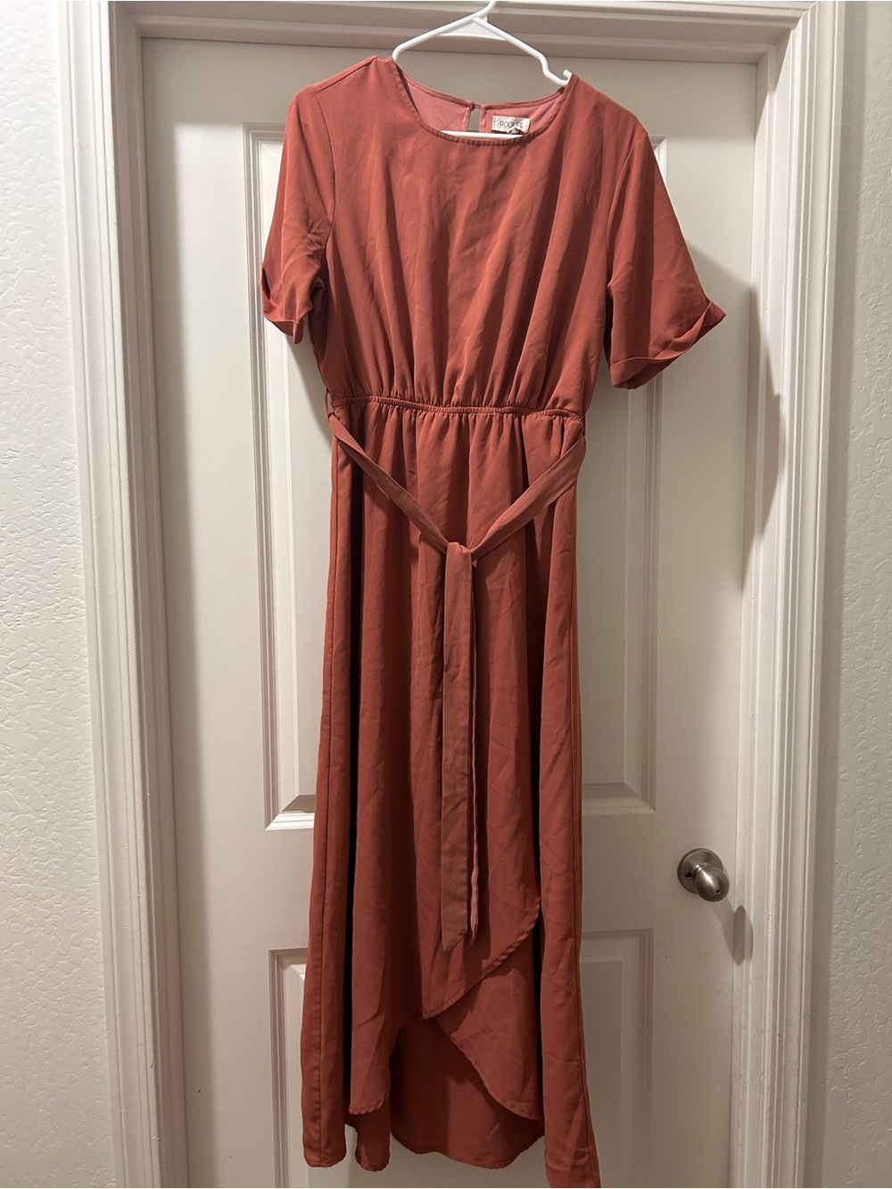 Roolee Rust Taylor Jane Belted Short Sleeve Maxi Wrap Dress